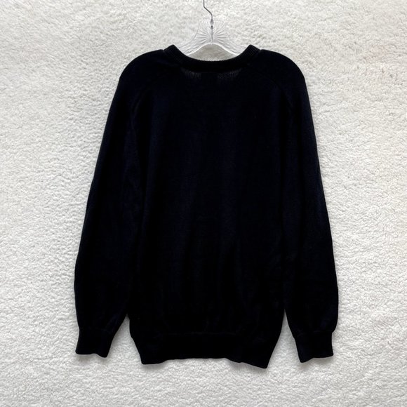 Lacoste Black Knit Alligator Logo Embroidered V-Neck Pullover Sweater Mens L XL - Picture 2 of 9